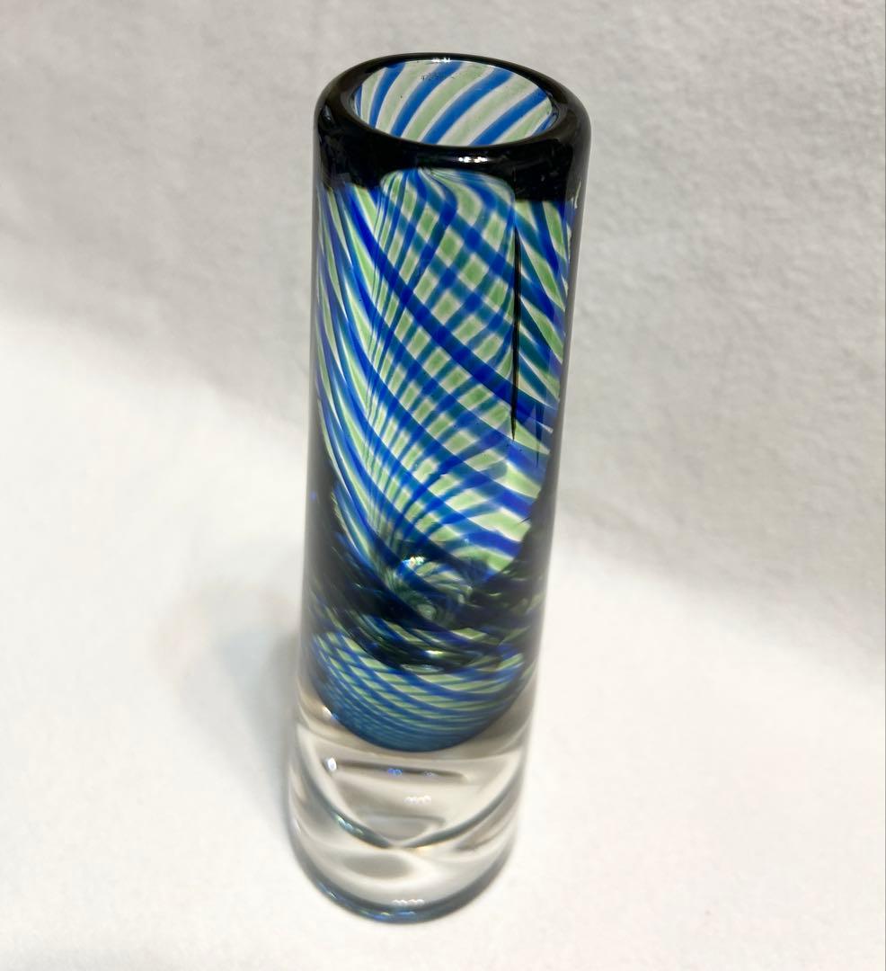 硝子 ガラス 花瓶 ブルー 螺旋 スパイラル 吹きガラス