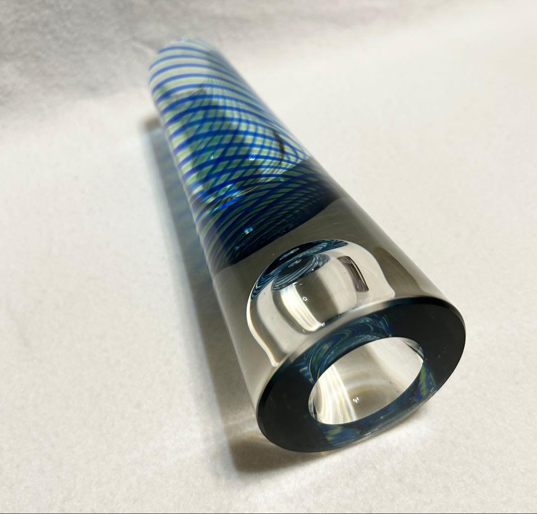 硝子 ガラス 花瓶 ブルー 螺旋 スパイラル 吹きガラス