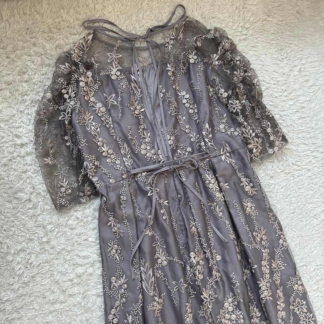 美品 niana 刺繍レース バックリボン パーティードレス 二次会 LL