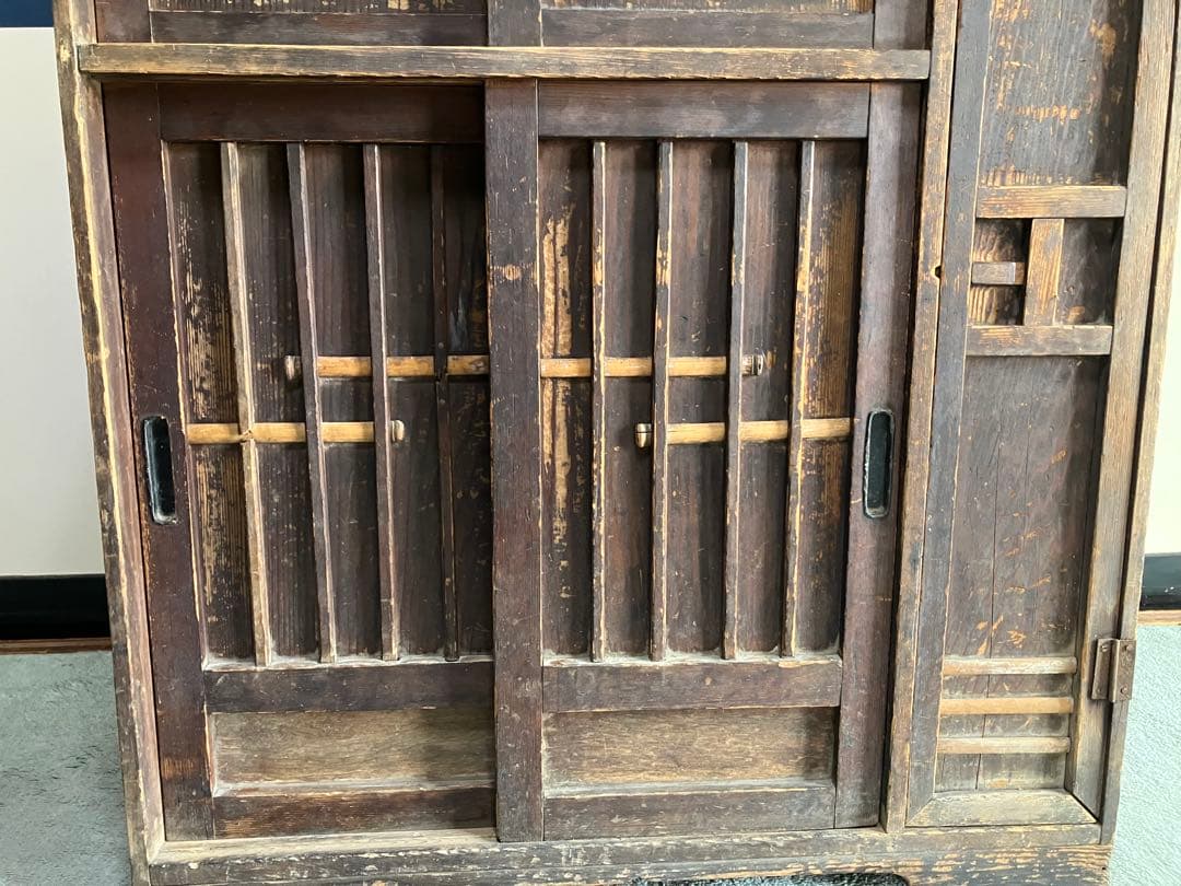 レトロ商品　木製彫刻入り　中型下駄箱　傘入れ　アンティーク家具