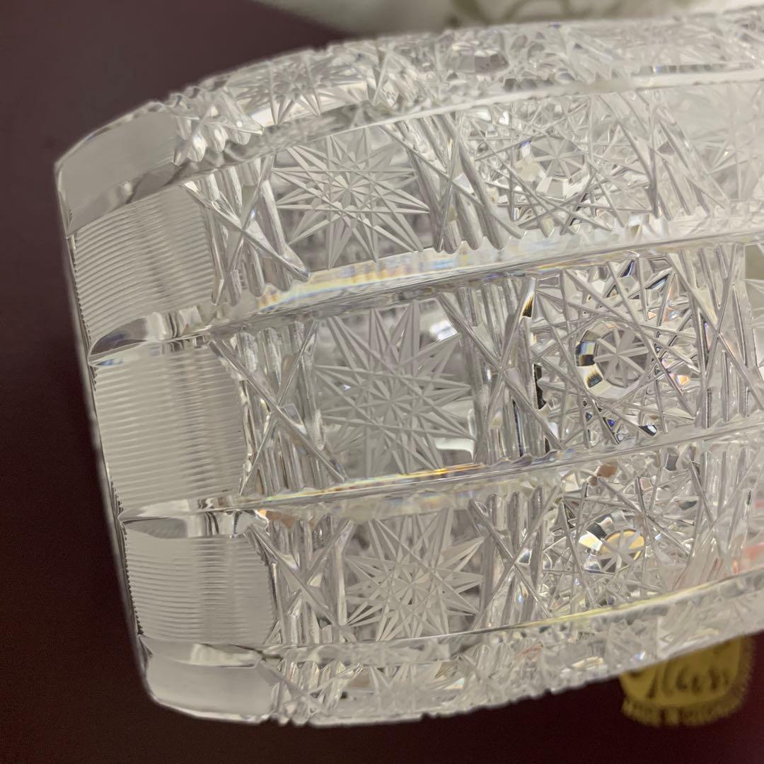 BOHEMIA GLASS ハンドカットフラワーベース クリア 未使用ケース入