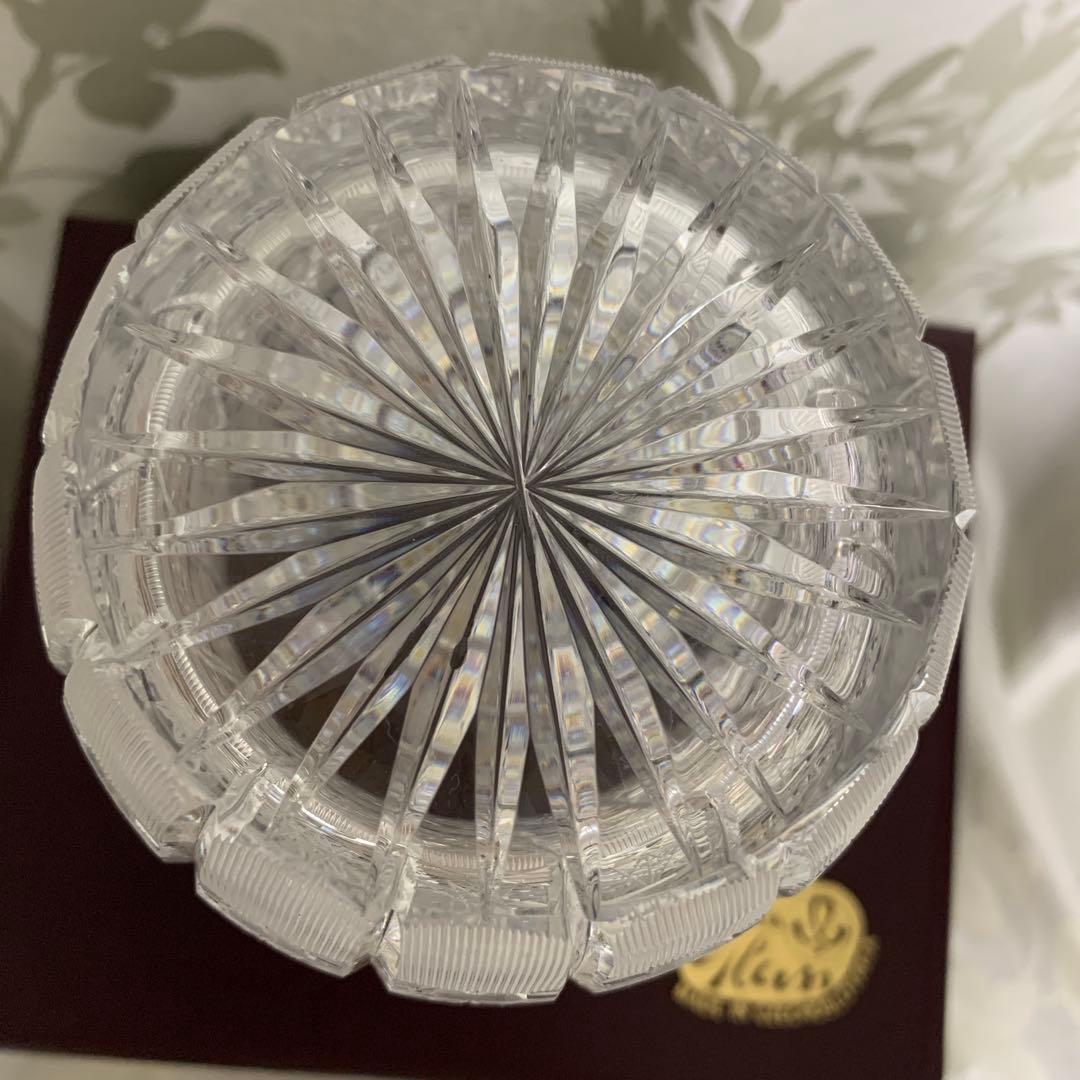 BOHEMIA GLASS ハンドカットフラワーベース クリア 未使用ケース入