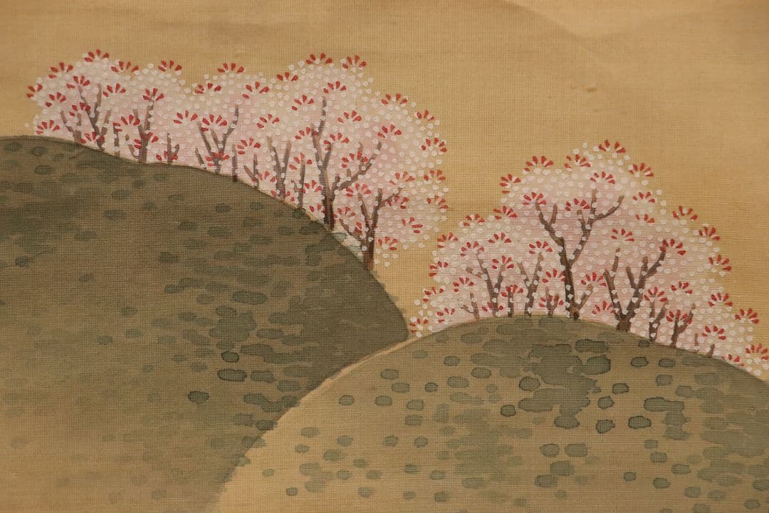 【模写】日本画 江戸期 土佐光貞「吉野山・月に雁」絹本 二幅対 掛軸 M893