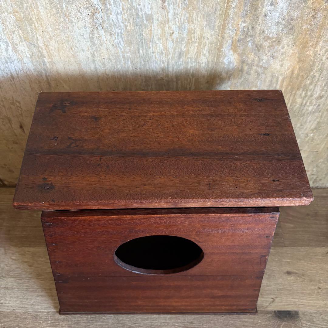昭和レトロ　ヴィンテージ　木製踏み台　丸穴屑入　古道具　オイルフィニッシュ