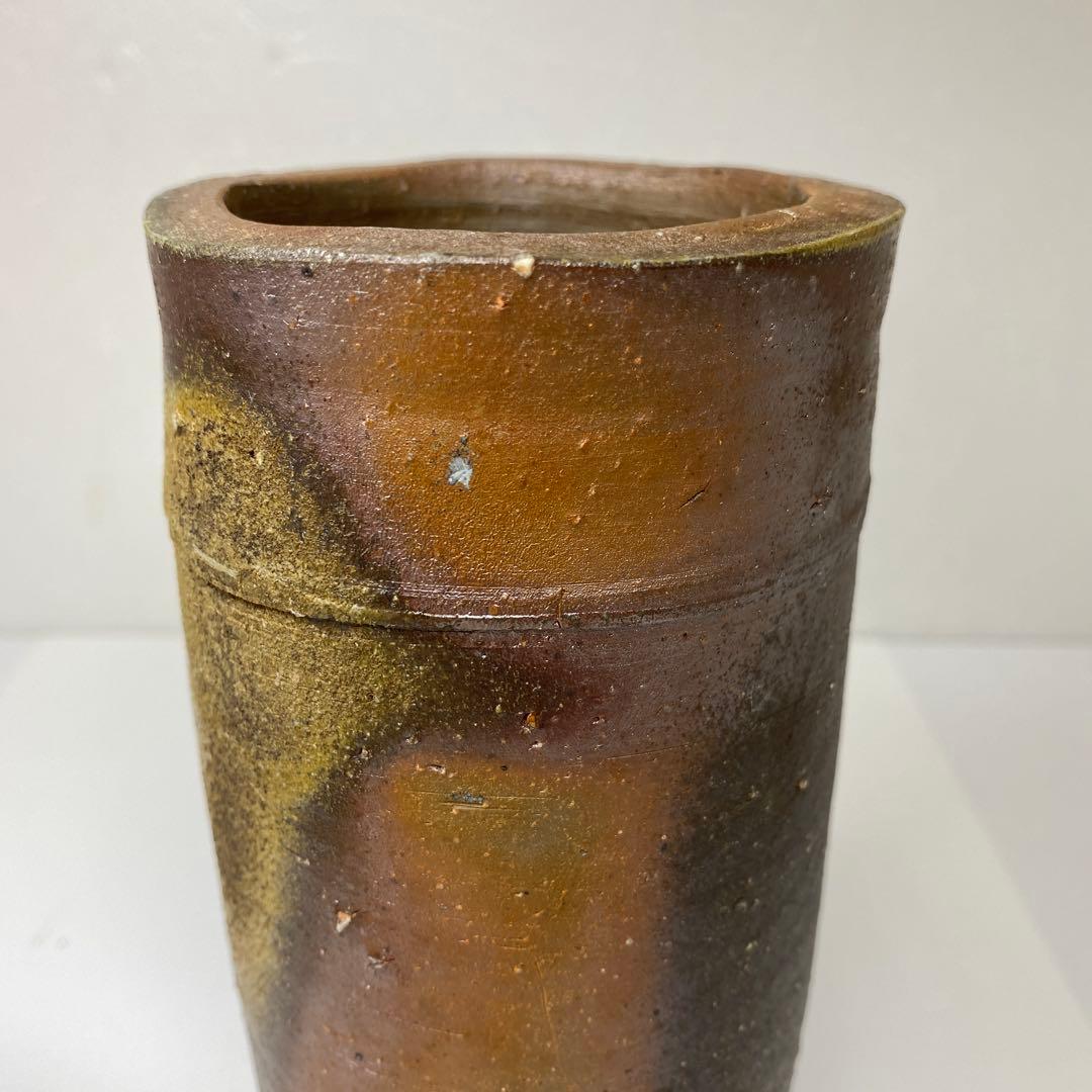 藤原啓　備前筒花入C 共箱　高さ約21.5㎝　タエサ　東さ7-0609②