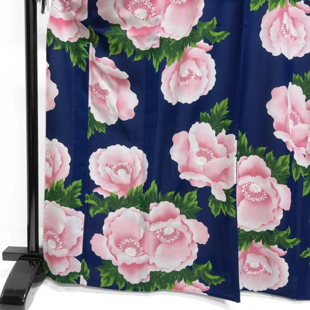 未着用　浴衣　牡丹　藍色　華やか　お洒落　着物　032a d
