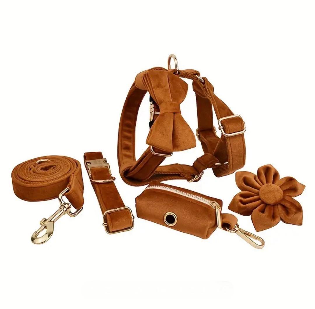 オーダー 名前 ネイム 首輪 ピンク リード ハーネス セット ベルベット