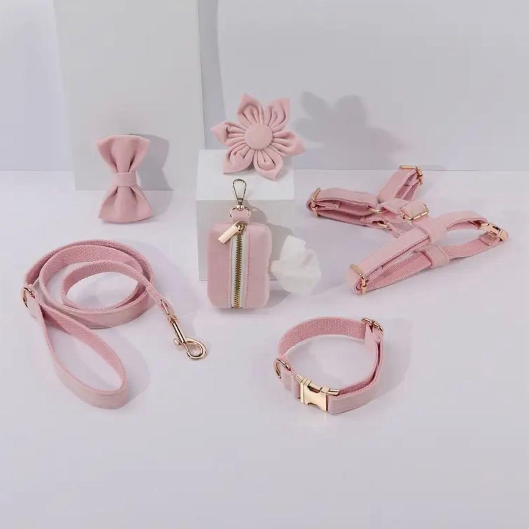 オーダー 名前 ネイム 首輪 ピンク リード ハーネス セット ベルベット