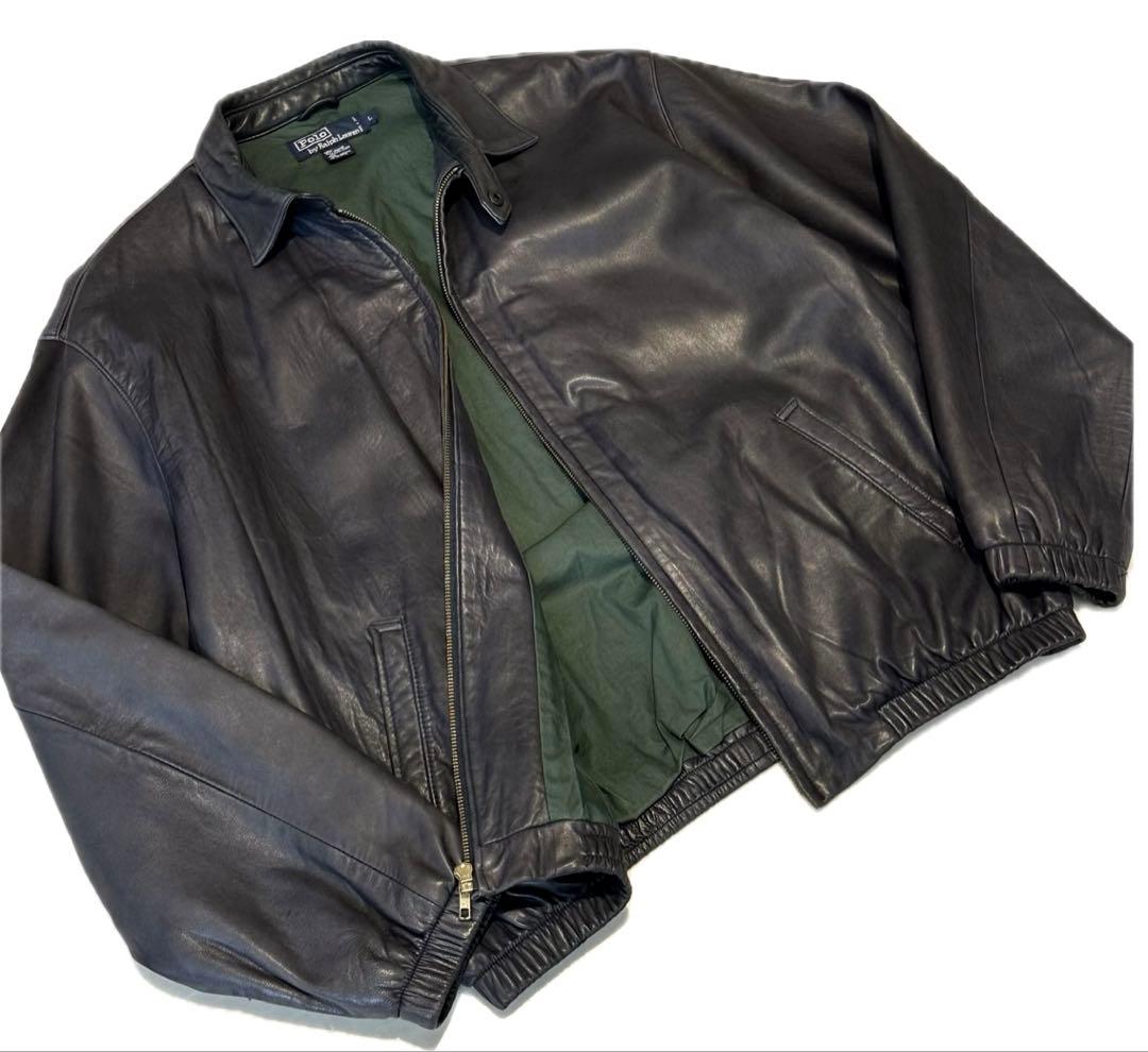 希少　90s ラルフローレン ポニーマークなし レザー スイングトップ 革ジャン