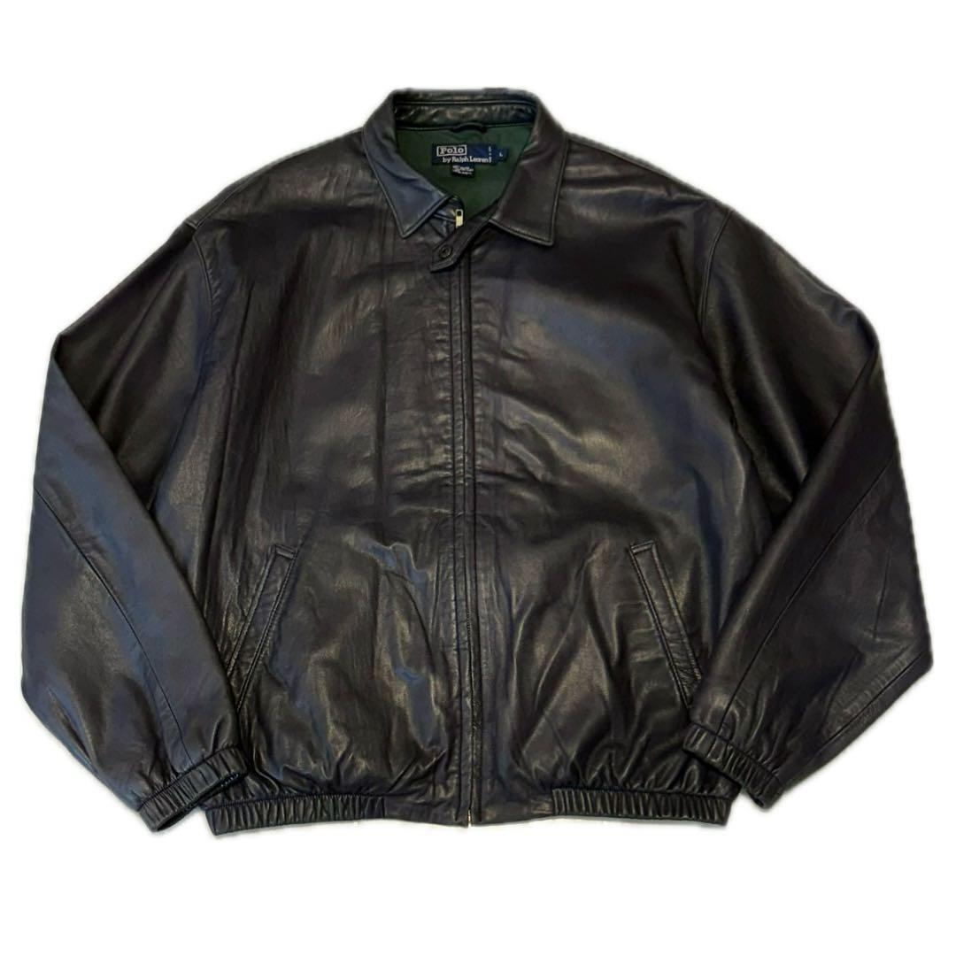 希少　90s ラルフローレン ポニーマークなし レザー スイングトップ 革ジャン