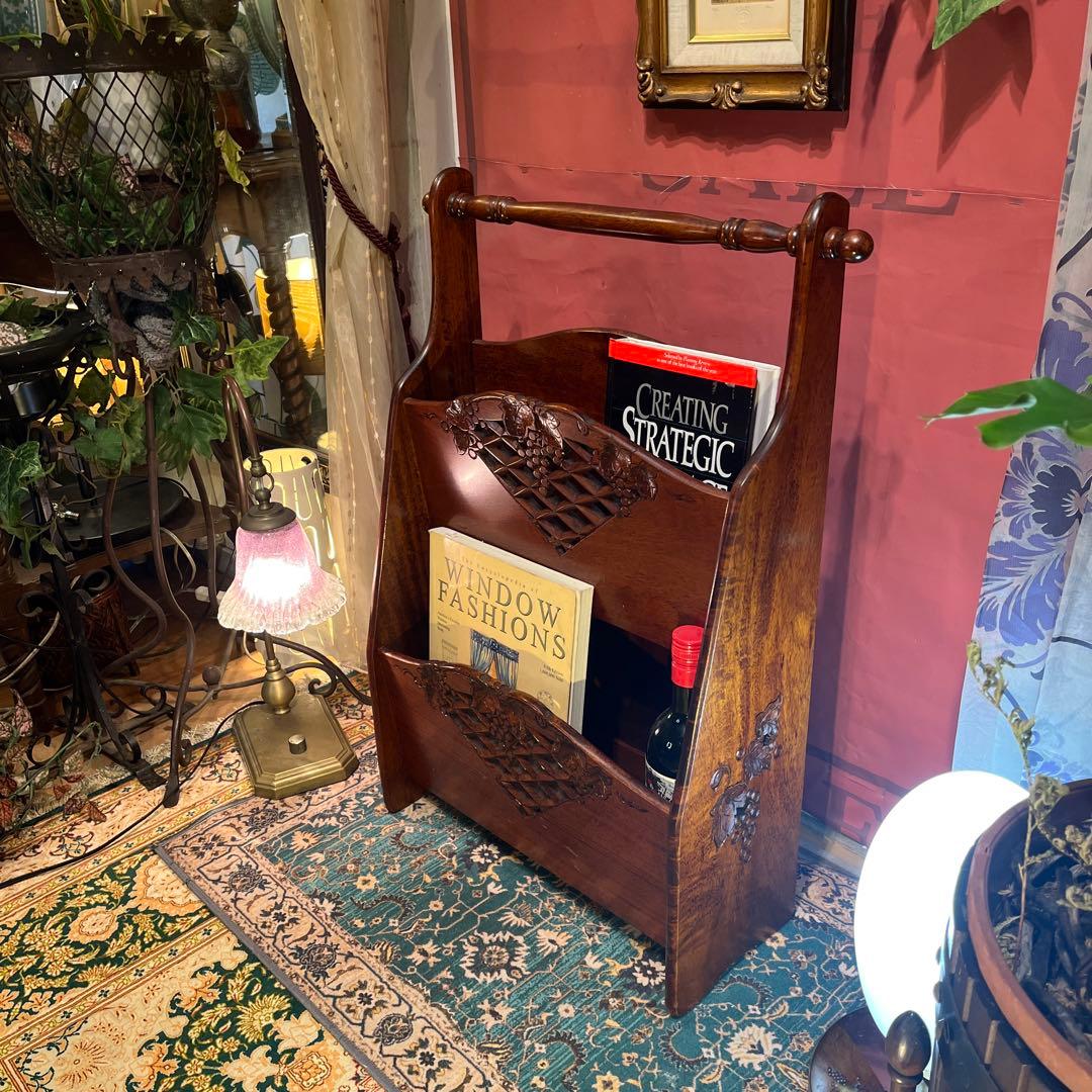 ツンデレ 希少美品　アンティークPT 吉川 葡萄園 カービング２段ラック棚