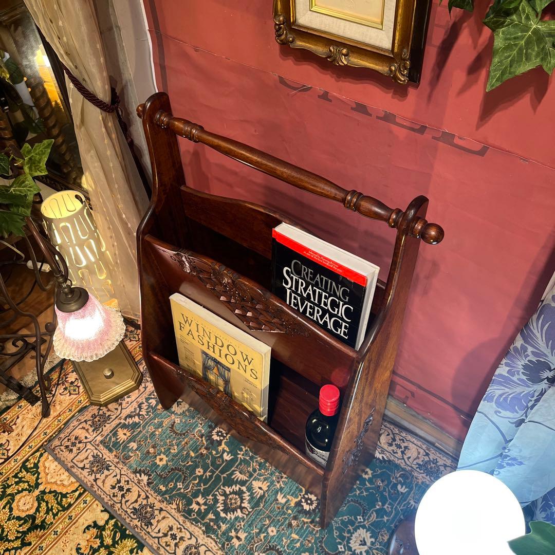 ツンデレ 希少美品　アンティークPT 吉川 葡萄園 カービング２段ラック棚