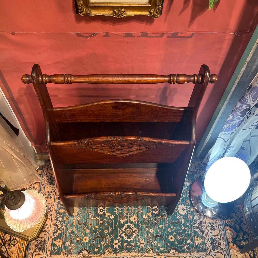 ツンデレ 希少美品　アンティークPT 吉川 葡萄園 カービング２段ラック棚