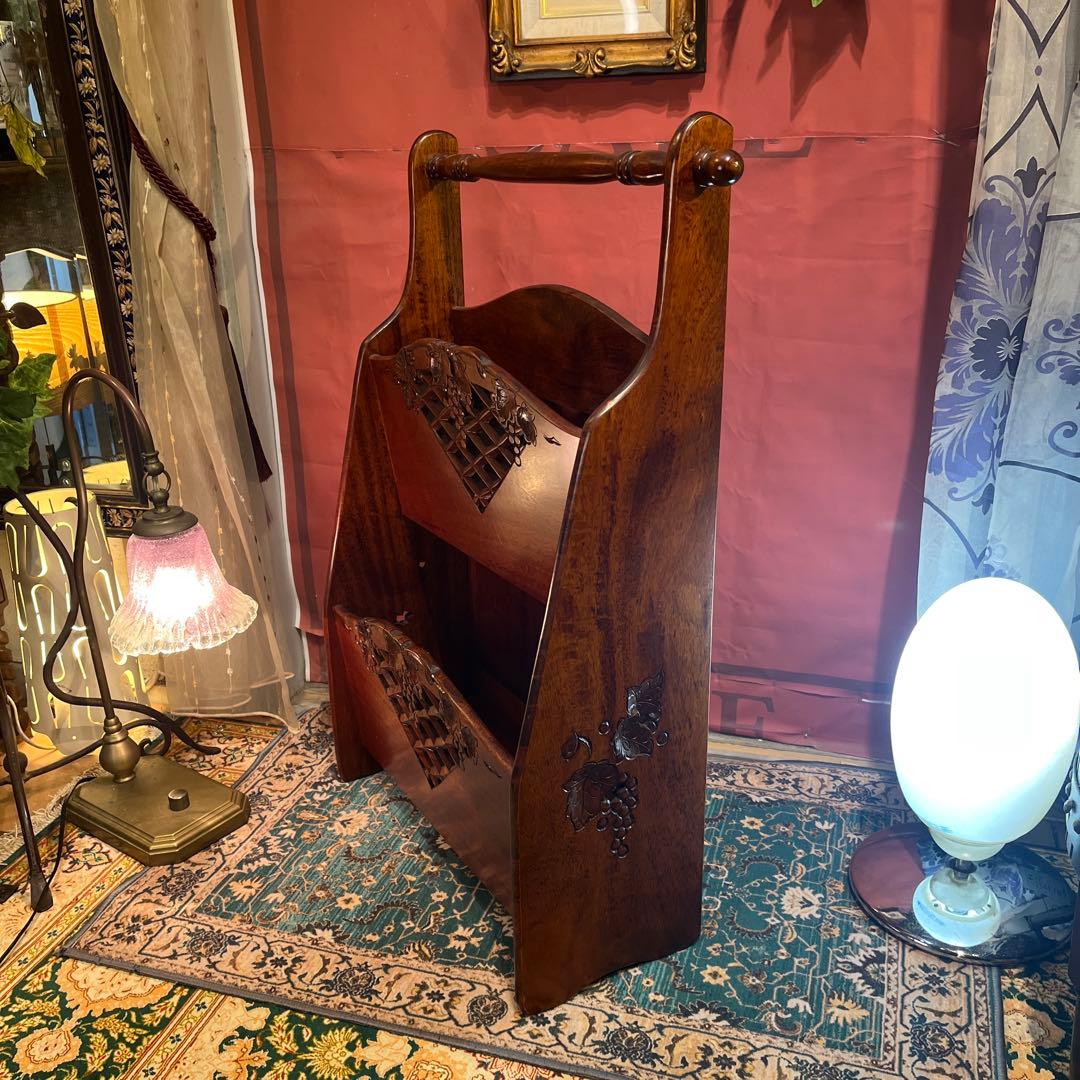 ツンデレ 希少美品　アンティークPT 吉川 葡萄園 カービング２段ラック棚