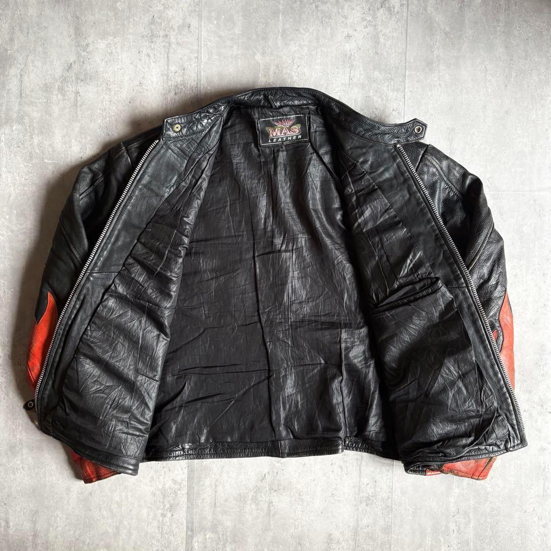 【90s vintage】ライダース　シングル　ファイアパターン　本革　古着