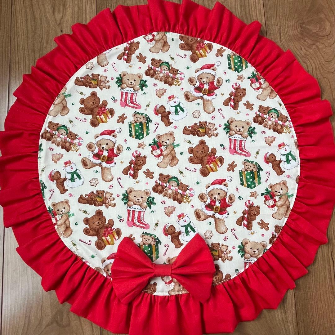 1223.カフェマットM56　赤クリスマス　リバーシブル　ハンドメイド　犬犬服