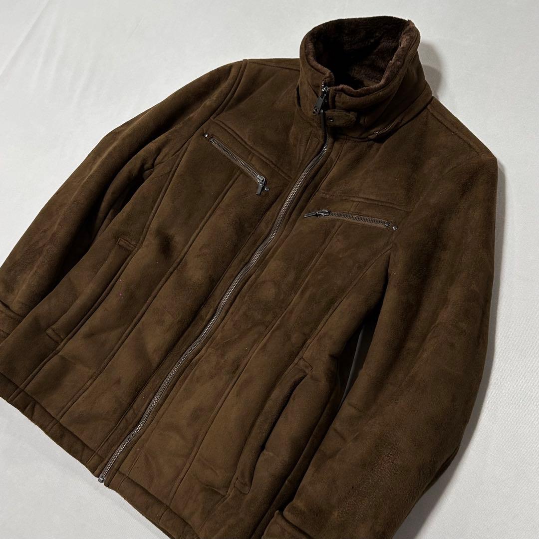 00s ベロア フェイクムートン ボアジャケット シングルライダース お兄系