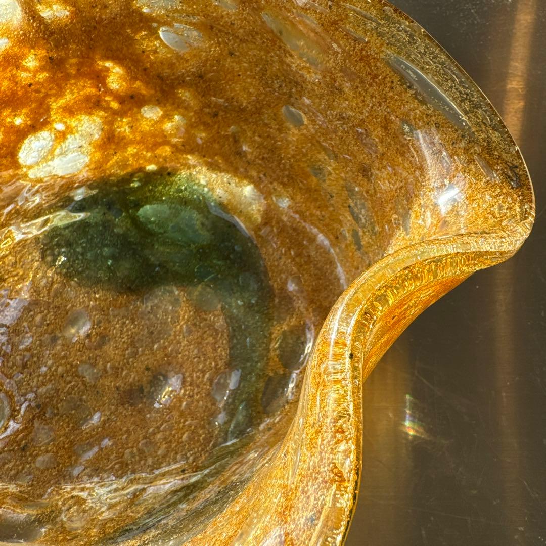 稲嶺盛吉氏.宙吹きガラス.茶泡ガラス.深皿