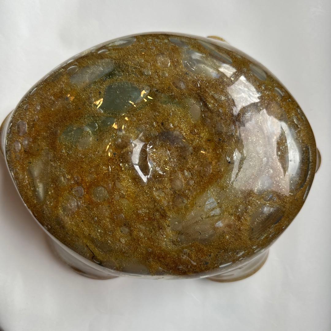 稲嶺盛吉氏.宙吹きガラス.茶泡ガラス.深皿