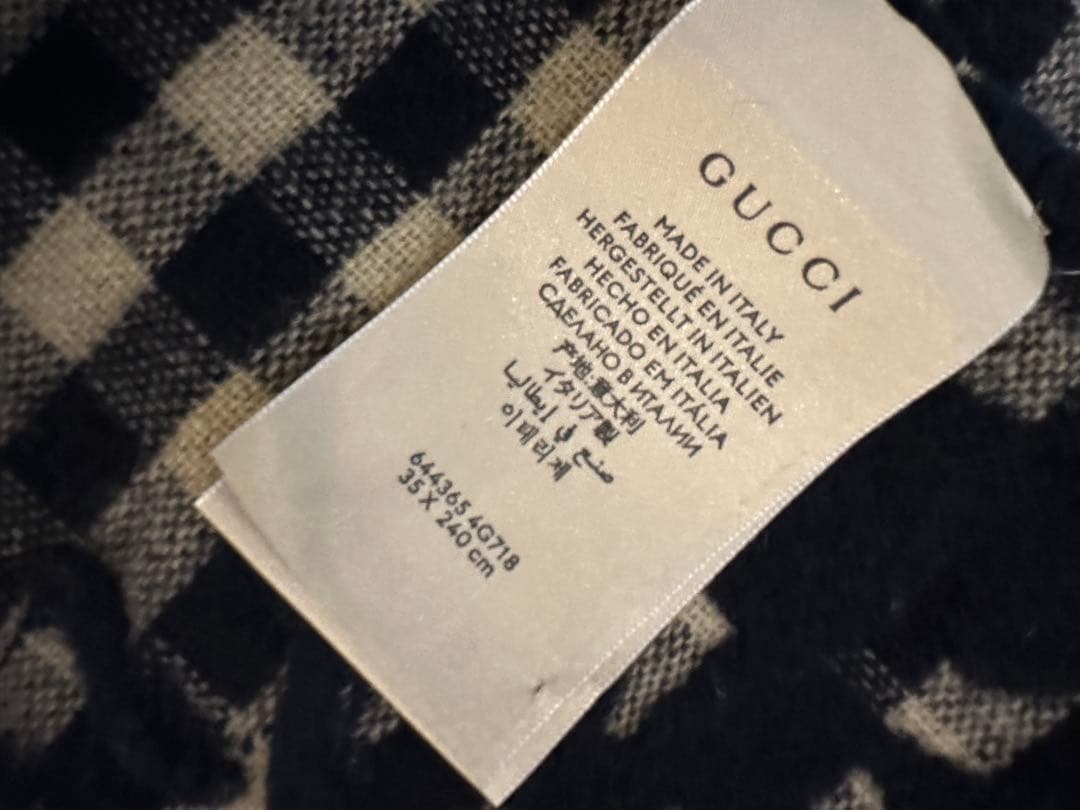 GUCCI チェック柄マフラー ネイビー/ベージュ
