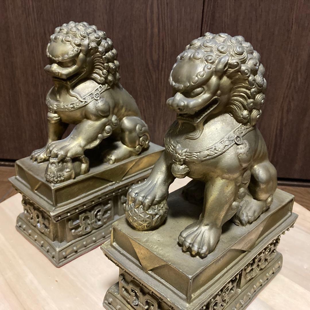 最強の守護者　真鍮製　シーサー　獅子　狛犬像2体セット