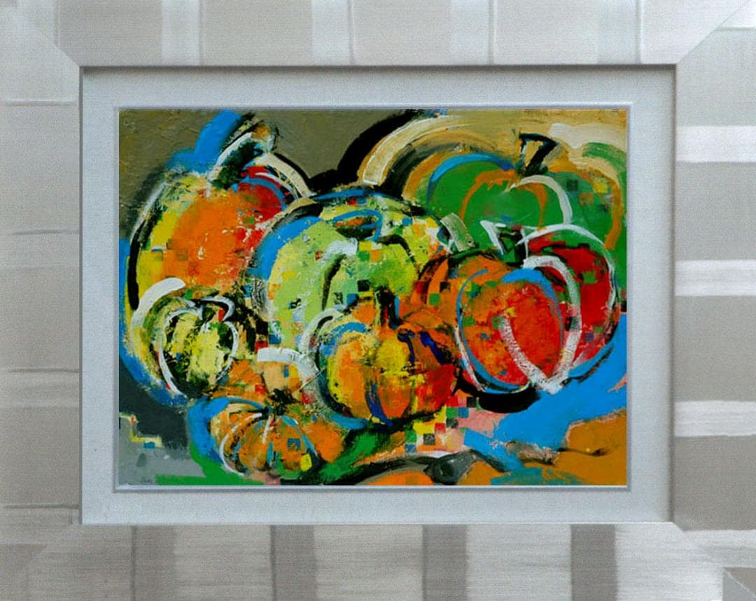 油絵 菅家令子インテリア 額付(黒) uF6-061303 静物 かぼちゃ