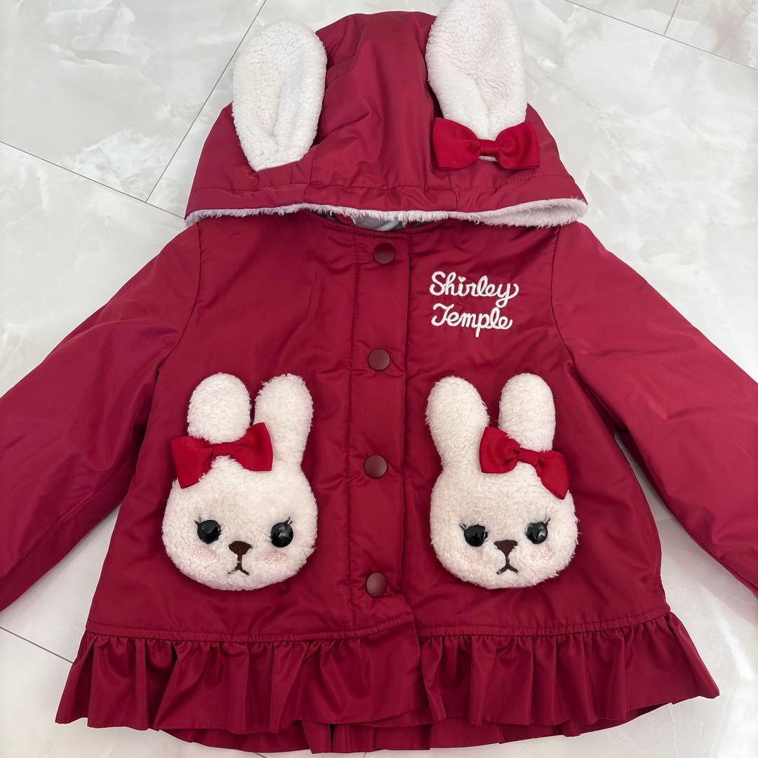 美品♡シャーリーテンプル♡うさぎタフタコート♡赤♡ベビフリ♡うさ耳アウター