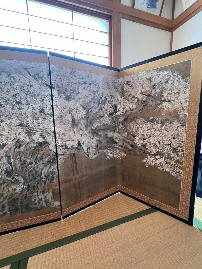 伊藤嘉晃 淡墨桜図 屏風 四曲一隻 複製画 日本画家