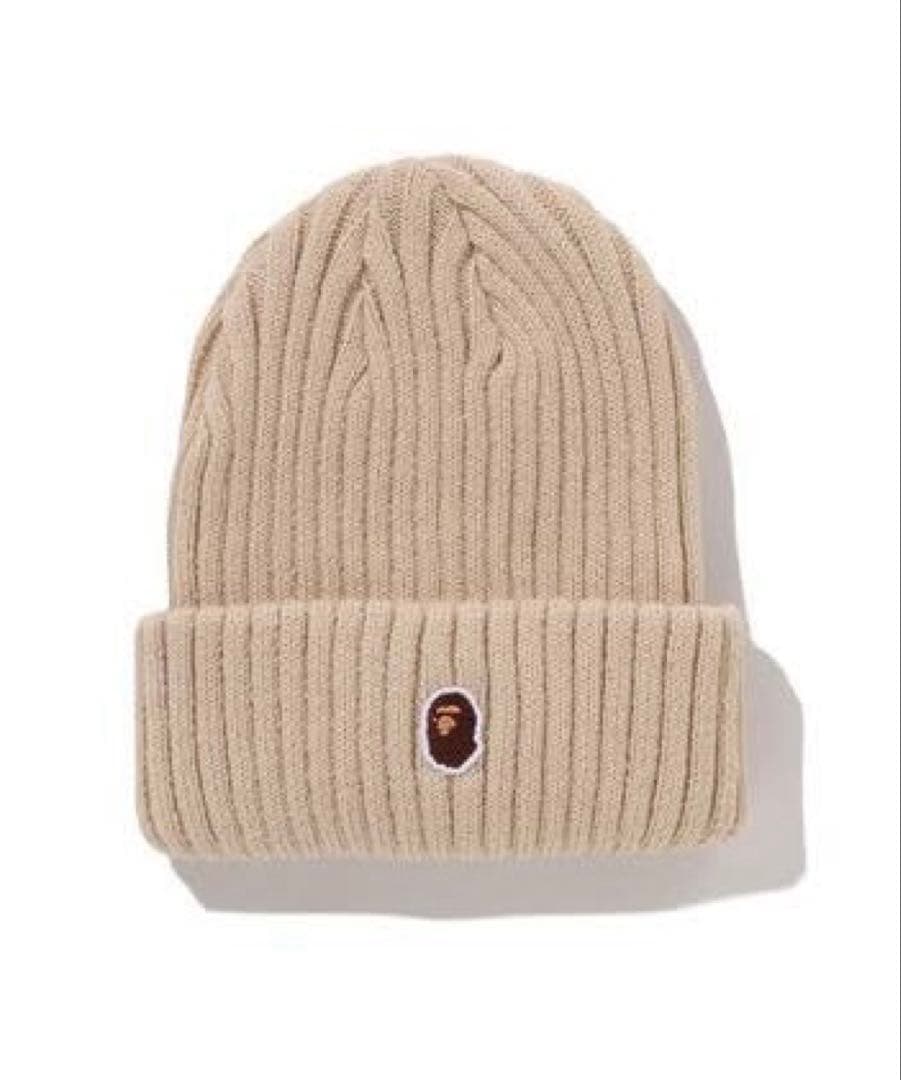 【新品・美品】A BATHING APE ベージュ ニット帽 F