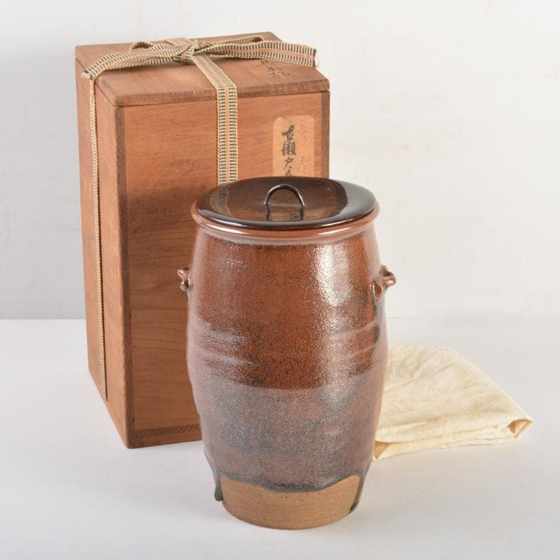 茶道具　瀬戸焼　古瀬戸　耳付　長水指　時代箱　C　6273