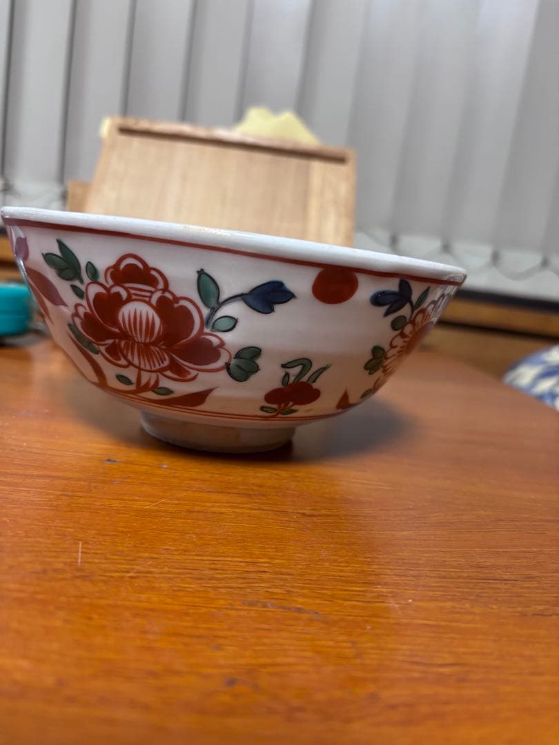 初代川瀬竹春作　赤絵呉須阿蘭陀写花鳥図茶碗