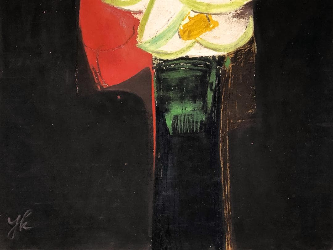 【 香月泰男 椿 】　肉筆油彩　1950年代