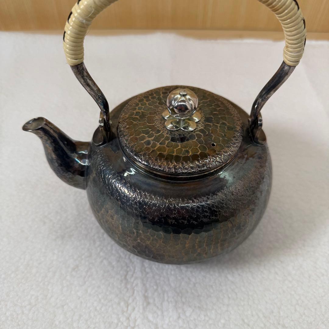 秀峯堂造 茶道具 銀いぶし仕上げ 急須