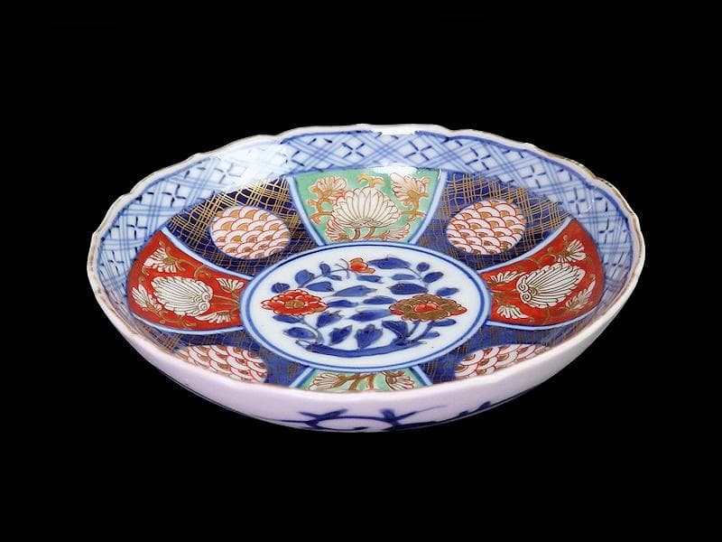 大聖寺伊万里　金襴手　青海波に牡丹の図　４寸皿　５枚　B205AS-CZe