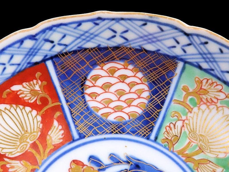 大聖寺伊万里　金襴手　青海波に牡丹の図　４寸皿　５枚　B205AS-CZe