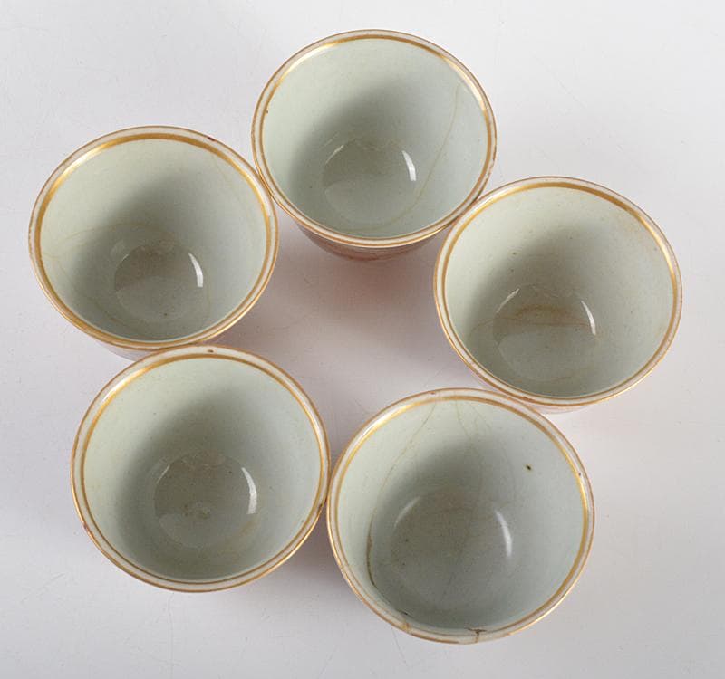 九谷焼　古九谷　大日本九谷製　赤絵金彩　玉露茶碗　煎茶器　5客　M　R4767