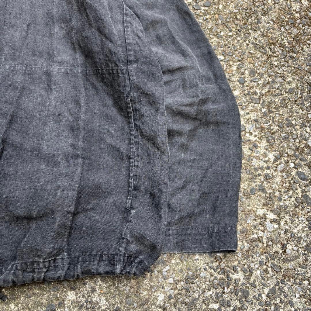 希少 90s LANDS'END シャツパーカー リネンシャツ 麻 ブラック