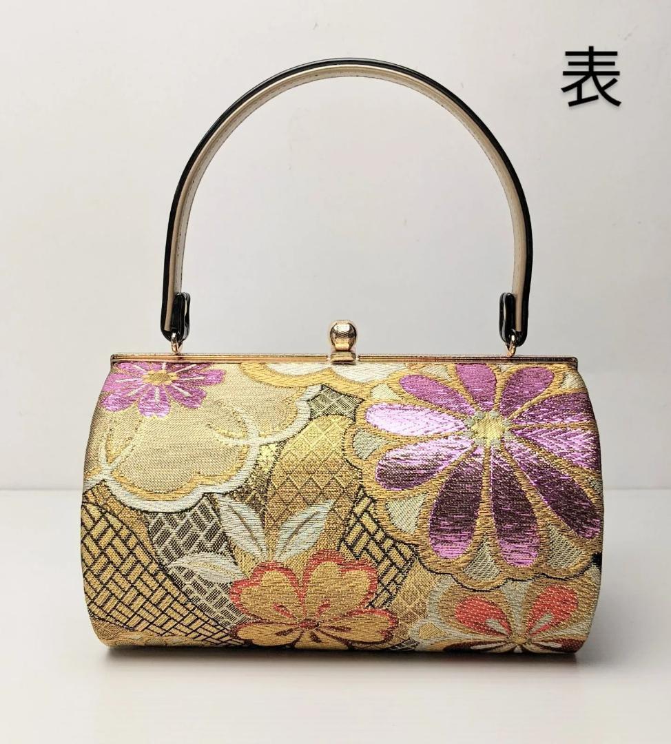 草履バッグセット 振袖 帯地 金 黒 フリーサイズ w48-2