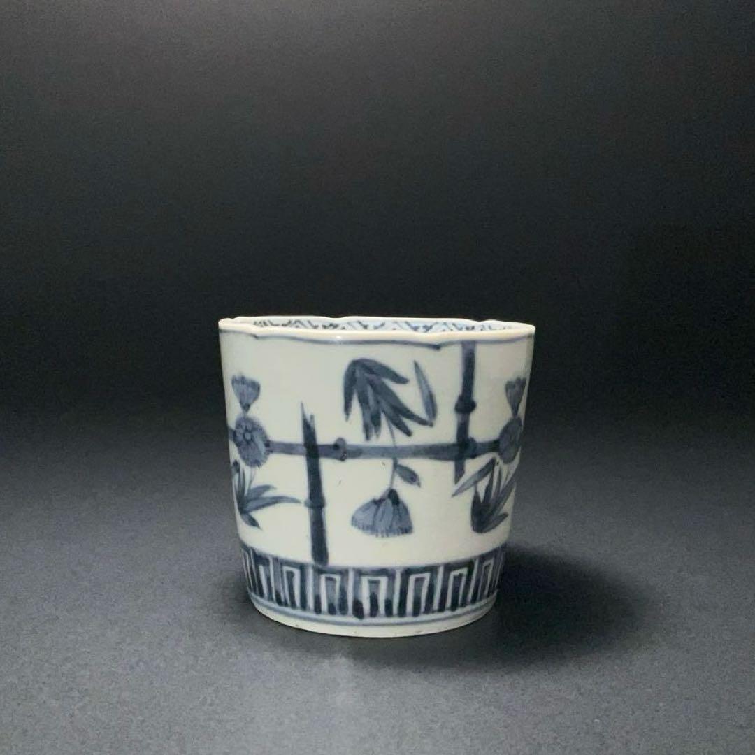 伊万里染付撫子文蕎麦猪口　骨董　古伊万里　6R1240w2ダB