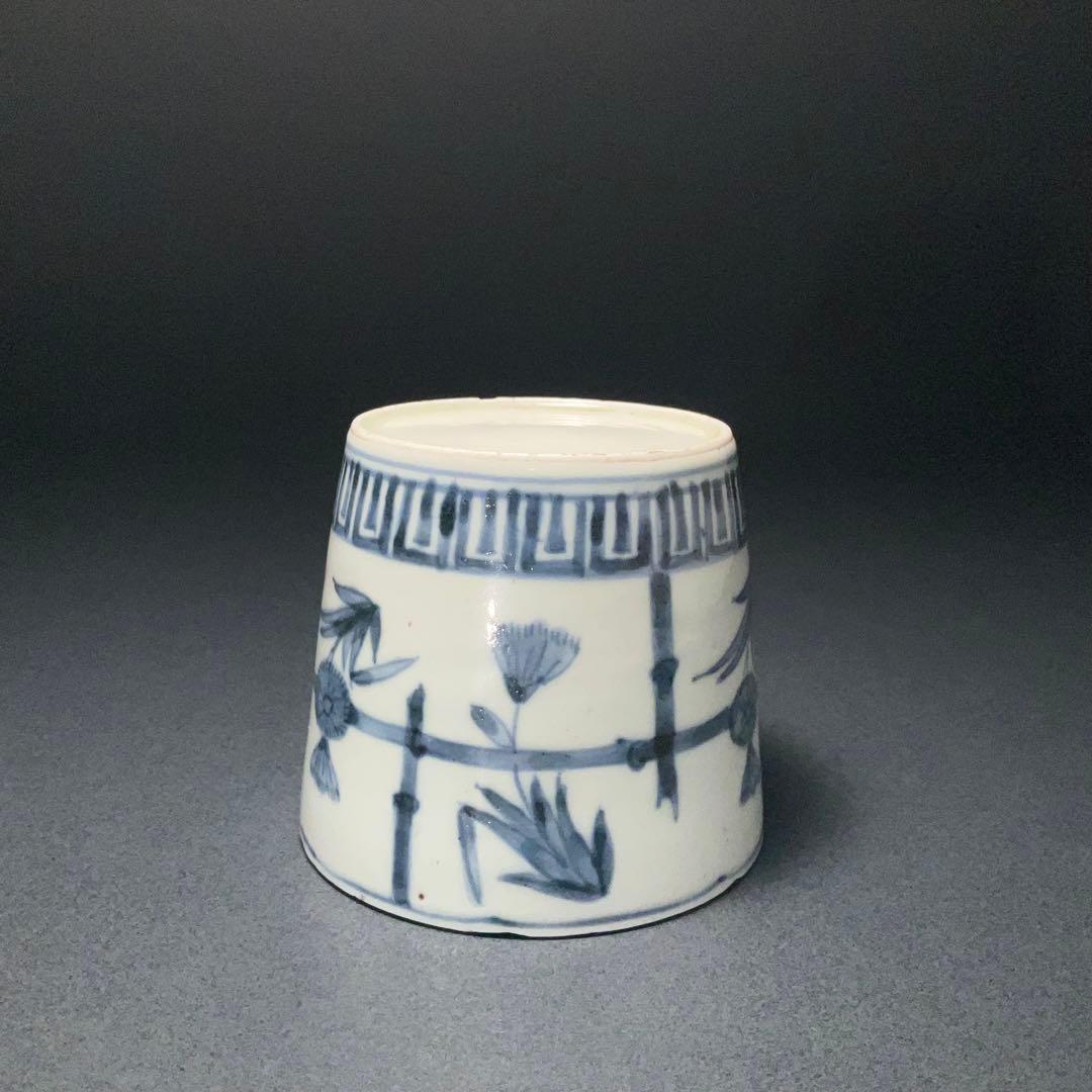 伊万里染付撫子文蕎麦猪口　骨董　古伊万里　6R1240w2ダB