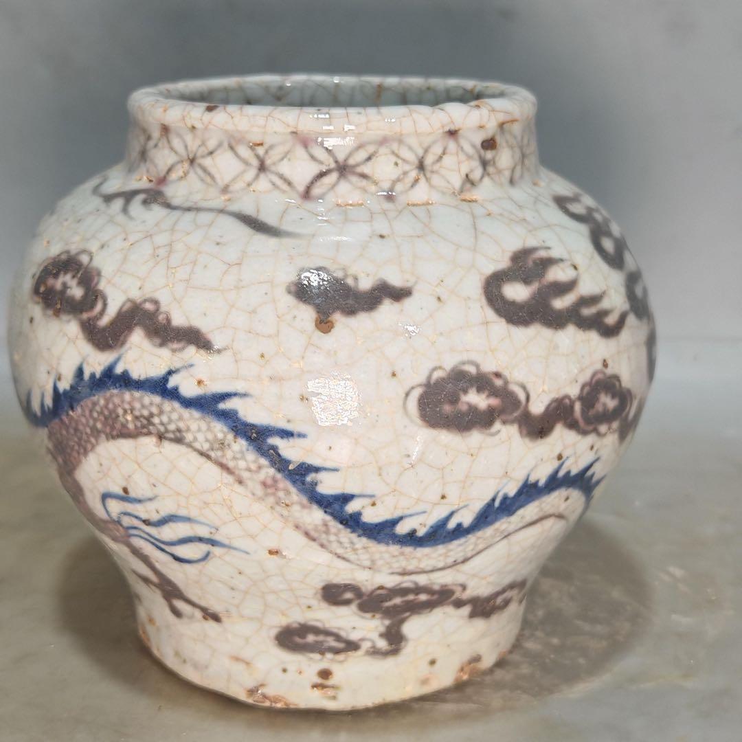 時代物　中国元時代　染付け　青花瓷　龍罐　時代物