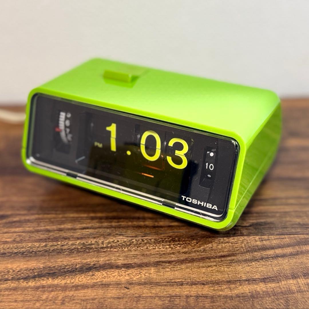 【整備済み・動作正常】東芝パタパタ時計 おはようTCM-953 緑