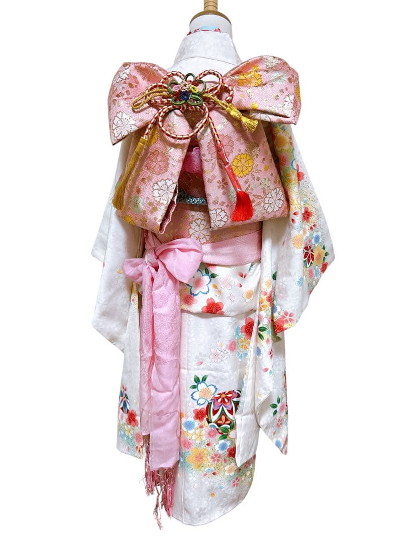正絹セット♡七五三　7歳　女の子　フルセット　一式　白系　ピンク　パール付帯締め