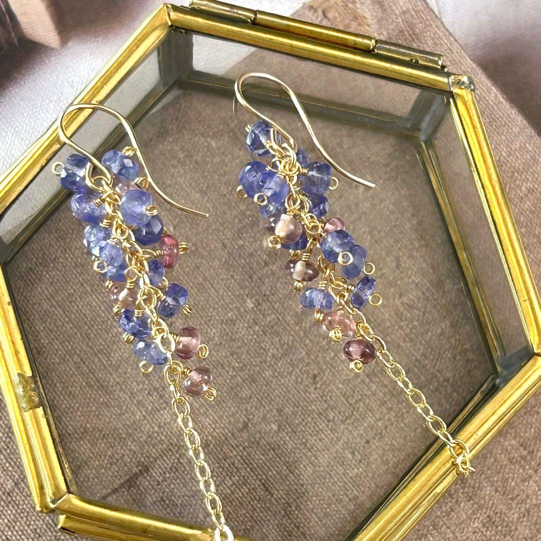 専用✳︎タンザナイトとマラヤガーネット　14kgf　天然石ピアス/イヤリング