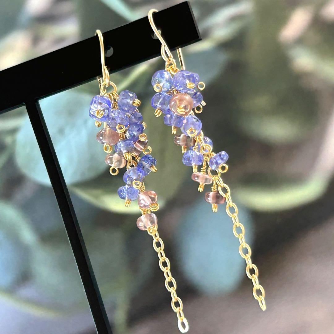 専用✳︎タンザナイトとマラヤガーネット　14kgf　天然石ピアス/イヤリング