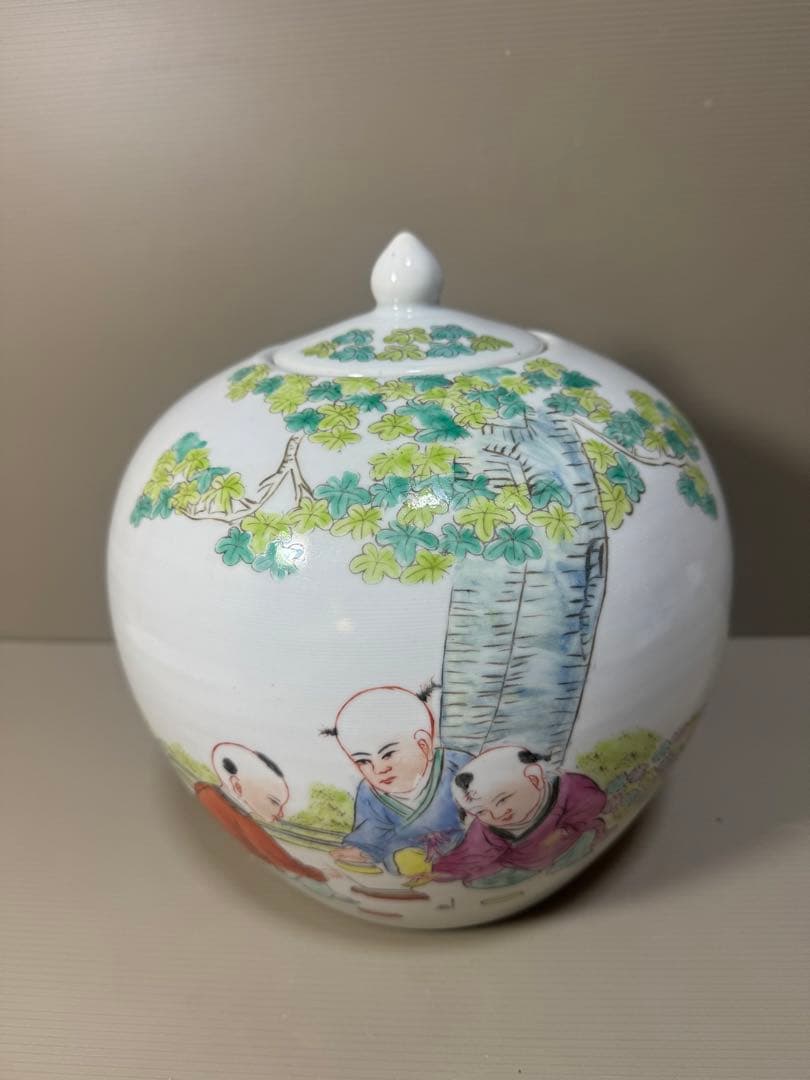 2216 骨董　唐子絵　壺　時代物