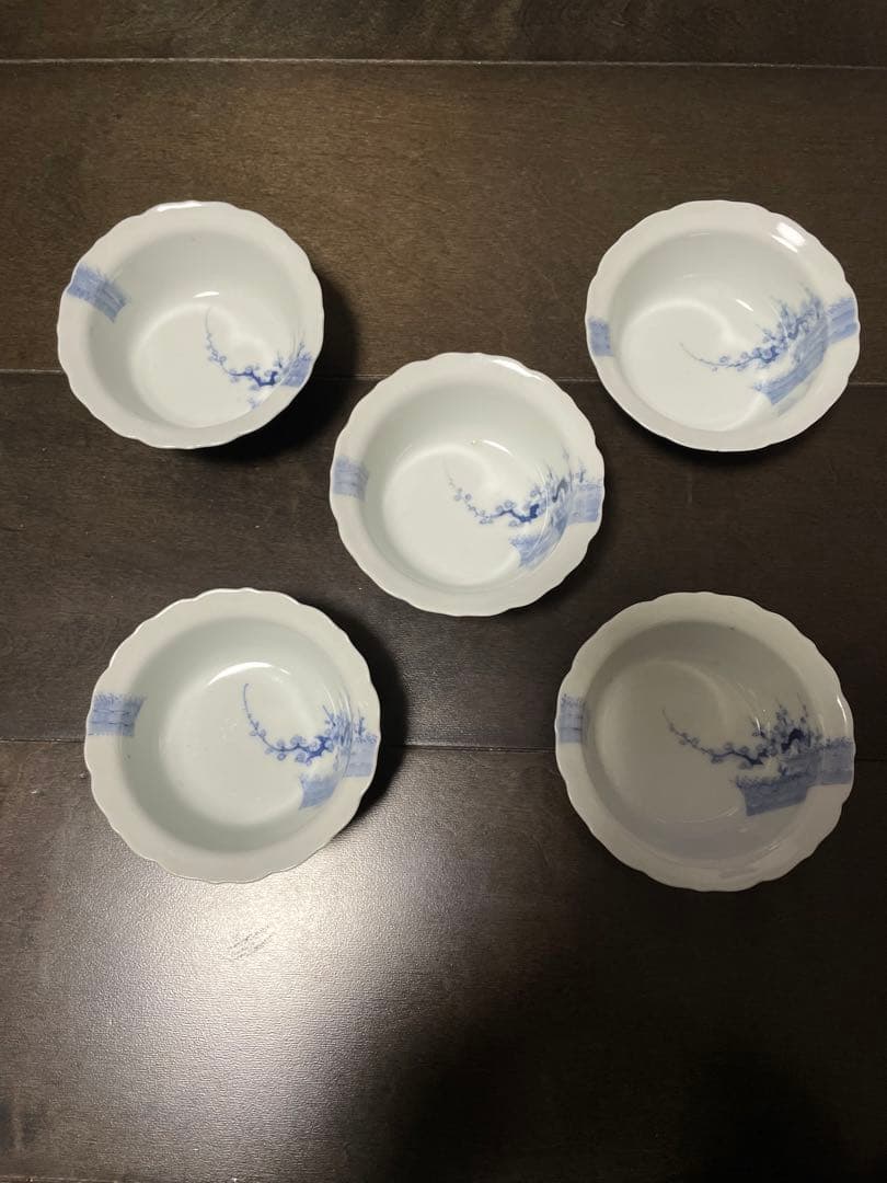 柿右衛門手　染付垣根梅文向付5客　古伊万里