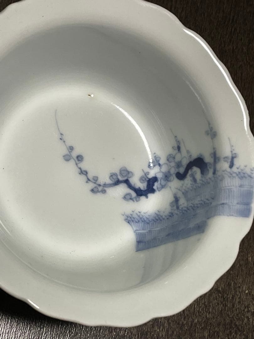 柿右衛門手　染付垣根梅文向付5客　古伊万里