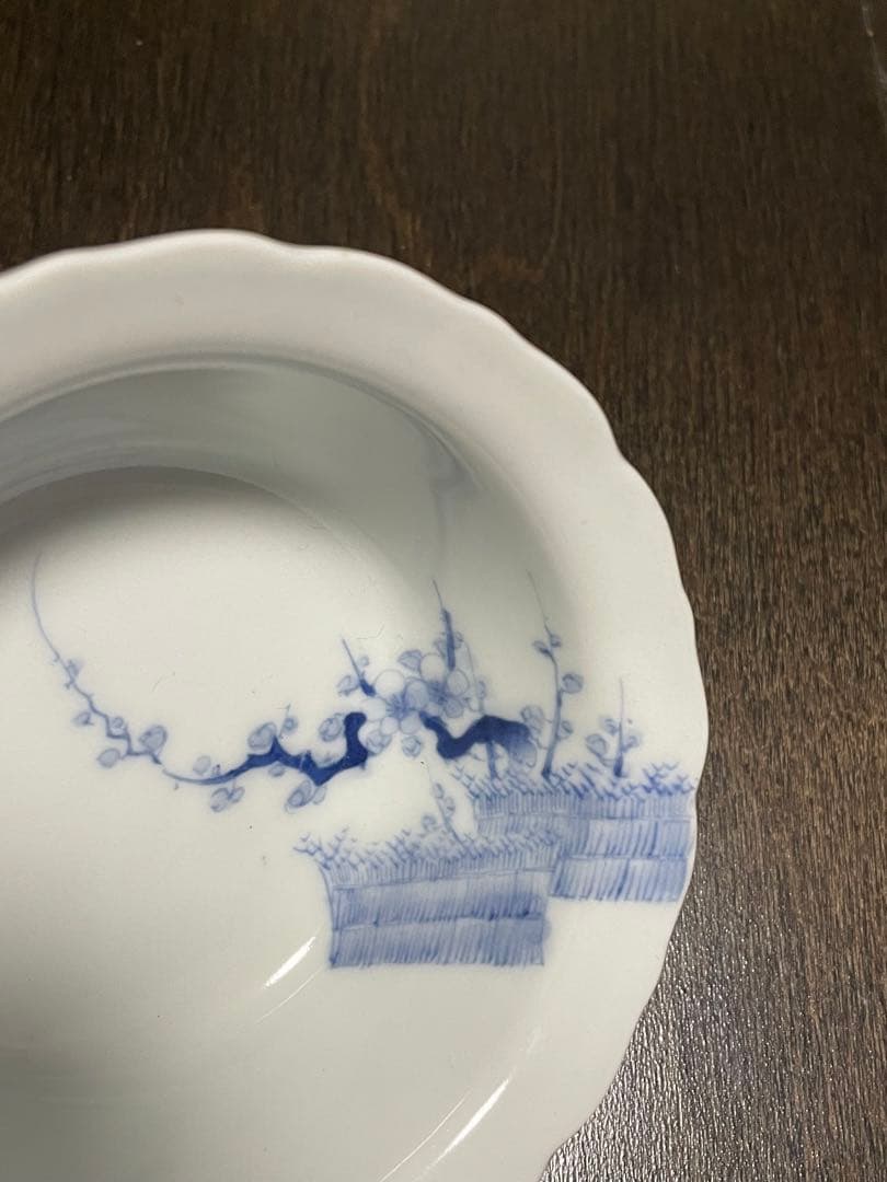 柿右衛門手　染付垣根梅文向付5客　古伊万里