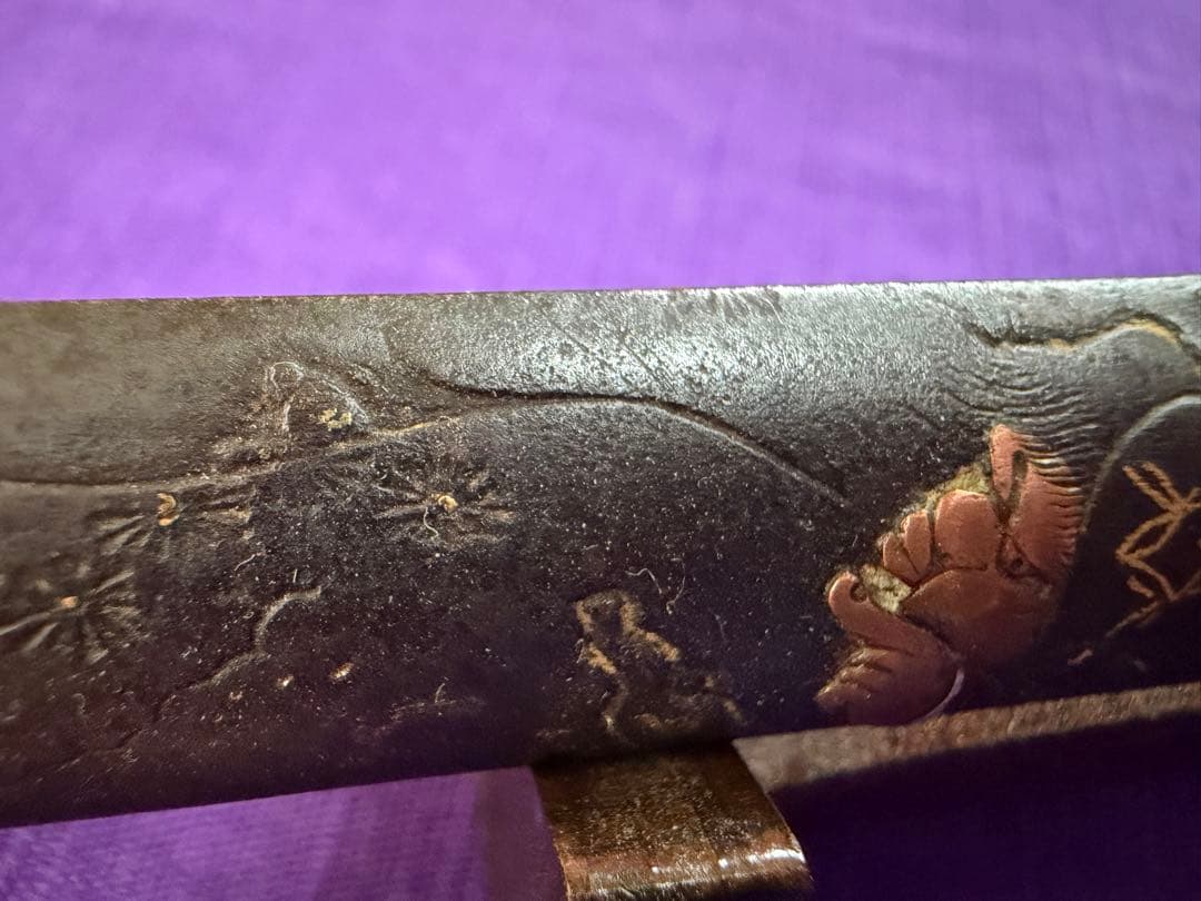 江戸後期　総鉄製笄　鉄拐仙人図　色絵象嵌（日本刀装具小柄小刀目貫縁頭鍔鐔拵八仙